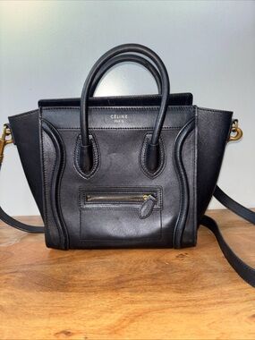 Celine phoebe philo Black Mini Luggage Tote - Women's Leather Handbag